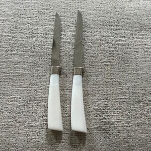 Vintage Forgecraft USA Steak Knives Set of 2 Pearlescent White Faux Pearl Handle